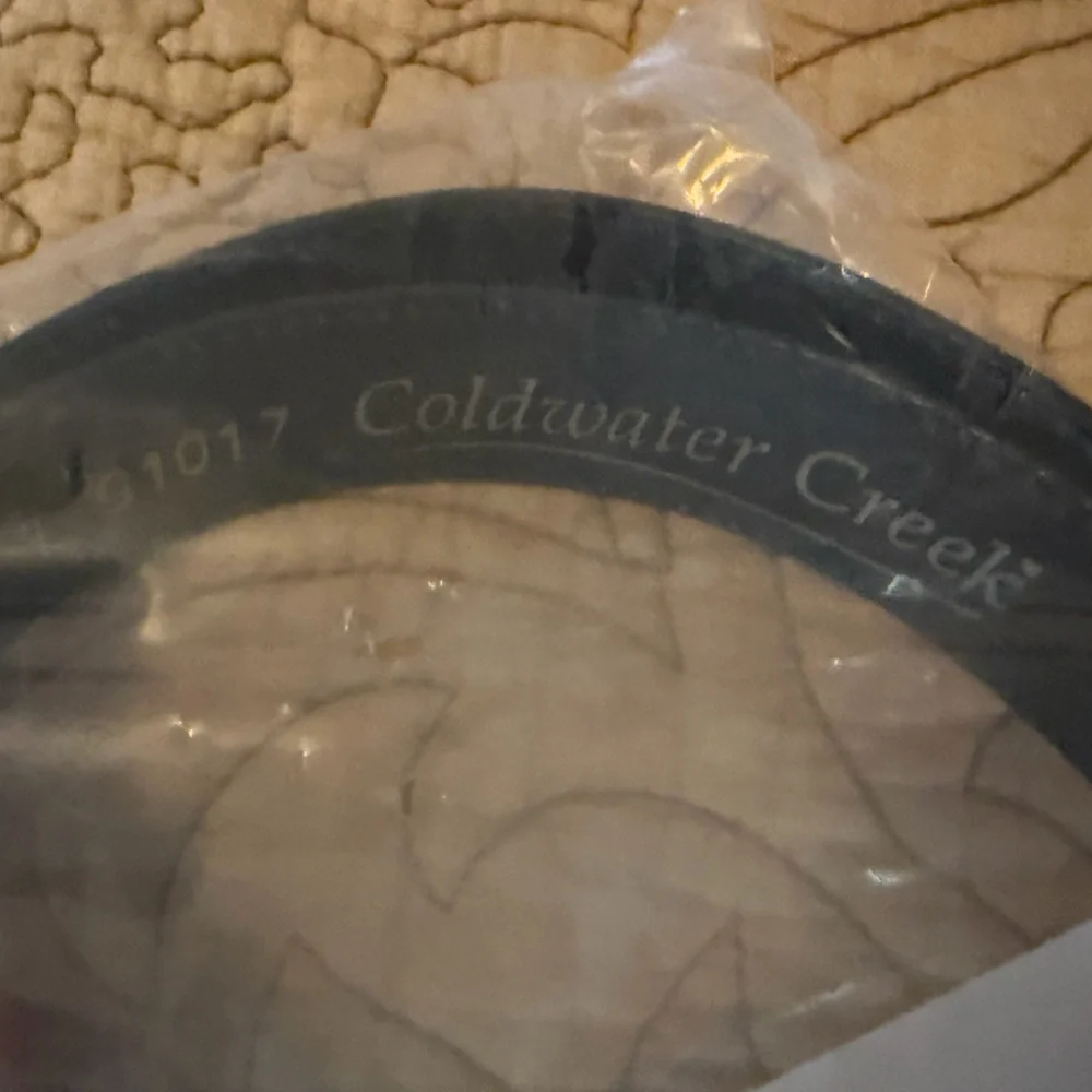 Coldwater Creek Black Croc Leather Allegro Swirl Belt Silver Buckle, Size L, NWT